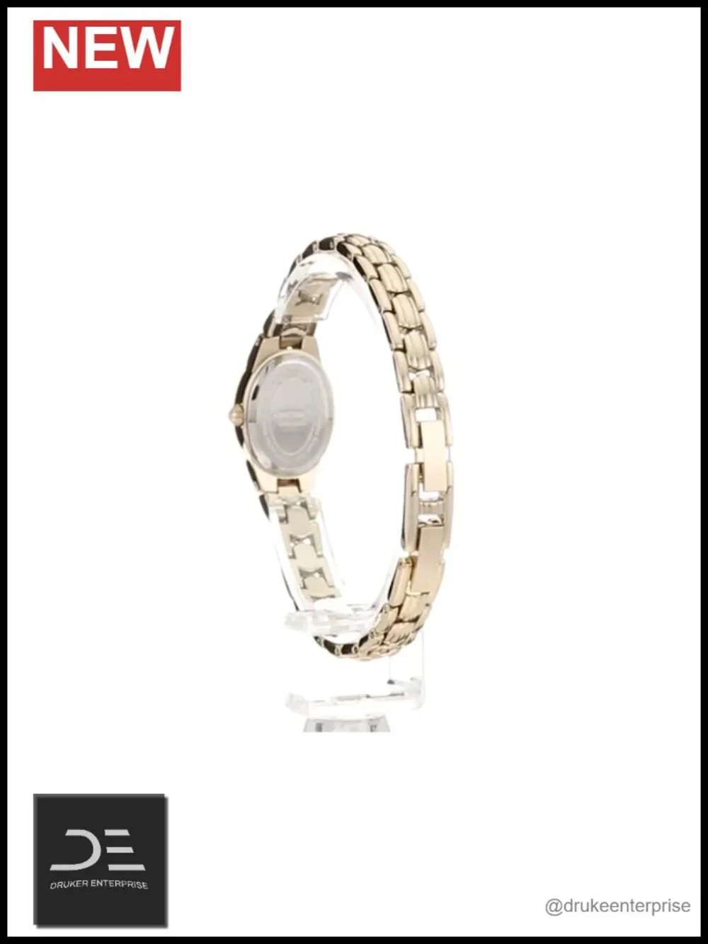 Gold-Tone Oval Faceted Crystal Bracelet Watch